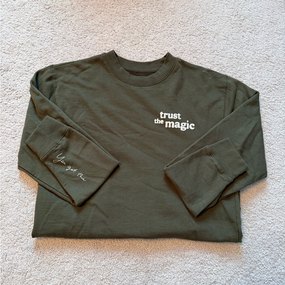 Source Unknown Olive Green 'Trust the Magic' Sweatshirt